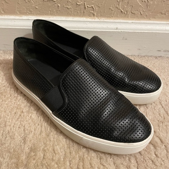 Vince black leather perforated slip on